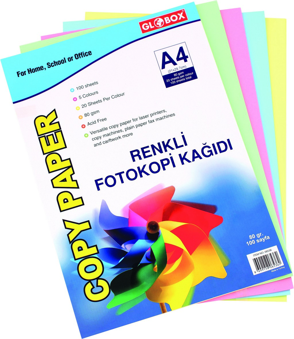 Globox Renkli Fotokopi Kağıdı 100lü Karışık 5 Renk