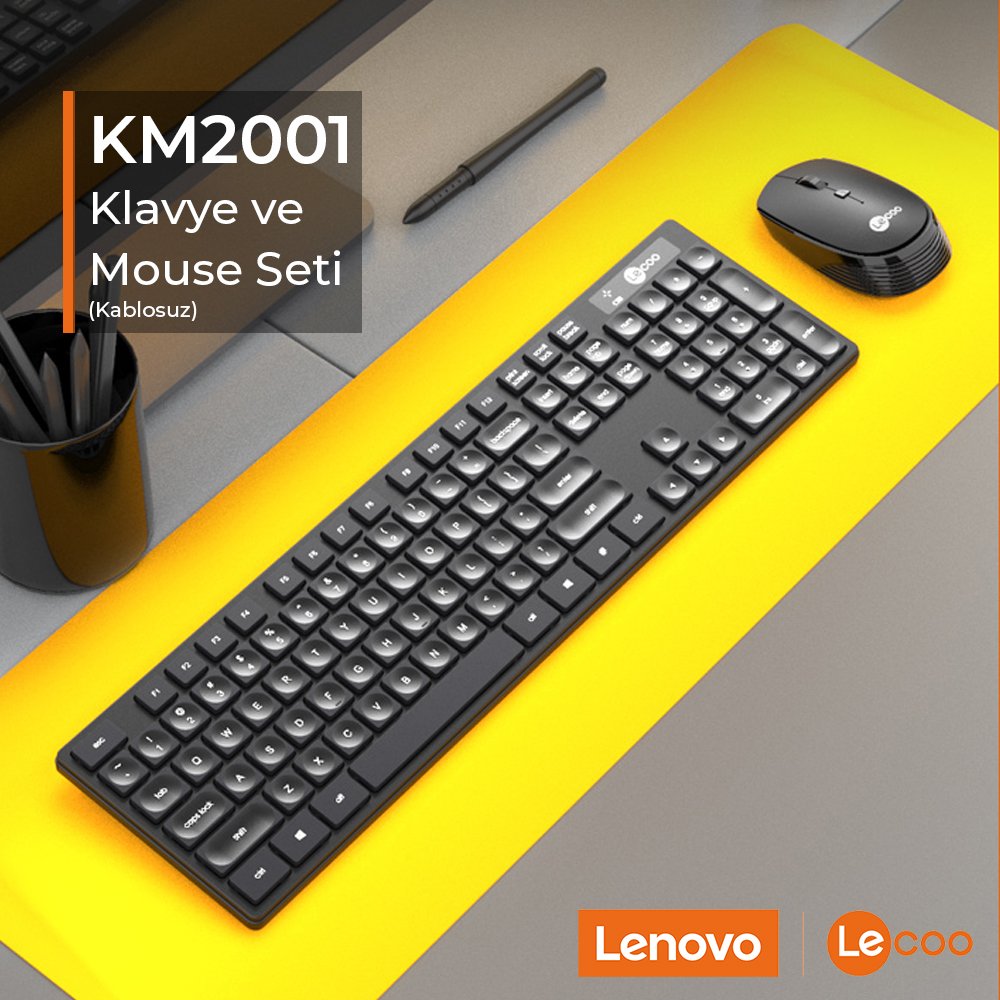 LENOVO LECOO KM2001 KABLOSUZ KLAVYE MOUSE SET SİYAH