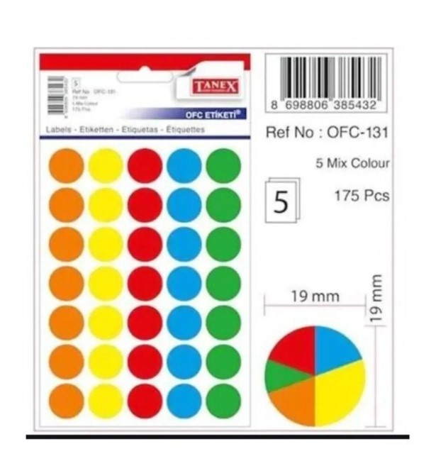 OFC-131 MİX COLOR OFİS ETİKETİ 5 AD/PŞ