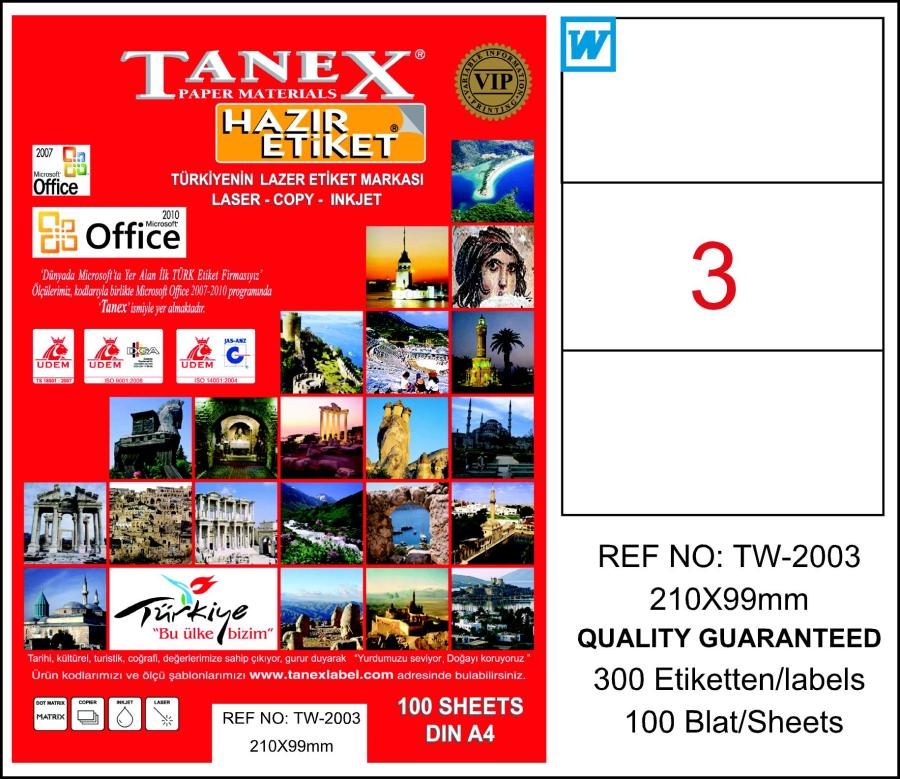 TW-2003 210 x 99 mm LASER ETİKET