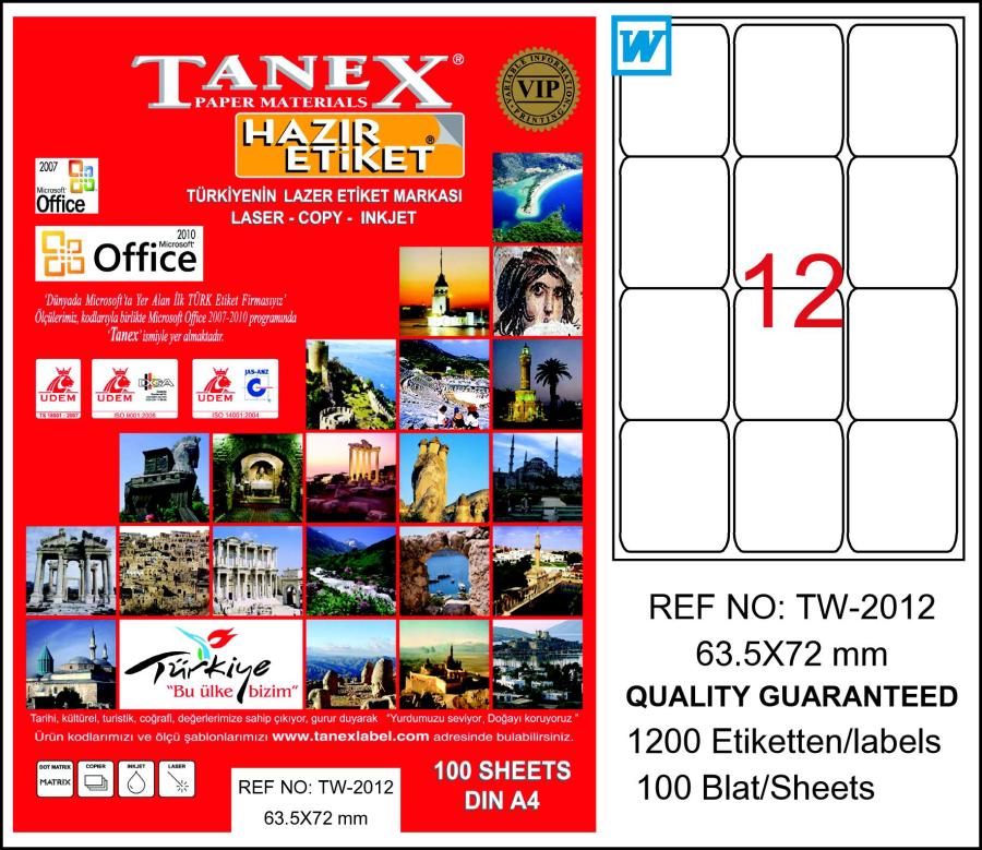 TW-2012 63,5 x 72 mm LASER ETİKET