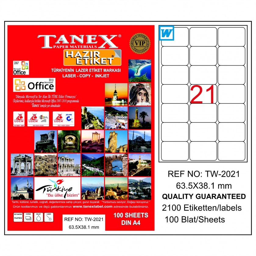 TW-2021 63,5 x 38,1 mm LASER ETİKET